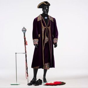 Purple Velvet Long Coat with Paisley Trim - Men